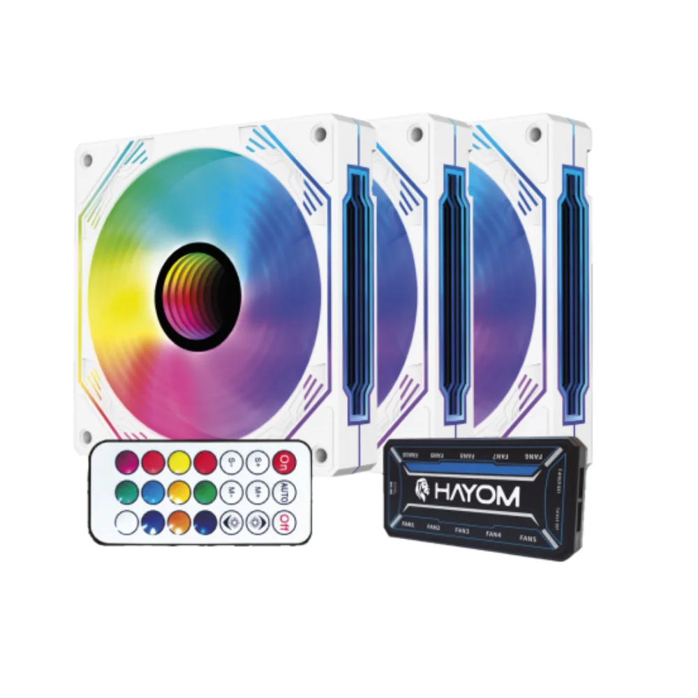KIT COOLER 3X HAYOM FC1309 120MMX120MM RGB BRANCO(A)