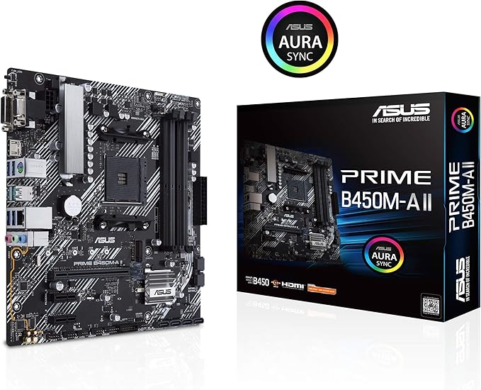 PLACA MÃE ASUS PRIME B450M-A II DDR4 AMD NVME HDMI PCIE 3.0 1°/3° GERAÇÃO (4 SLOTS) - PRETO (A)