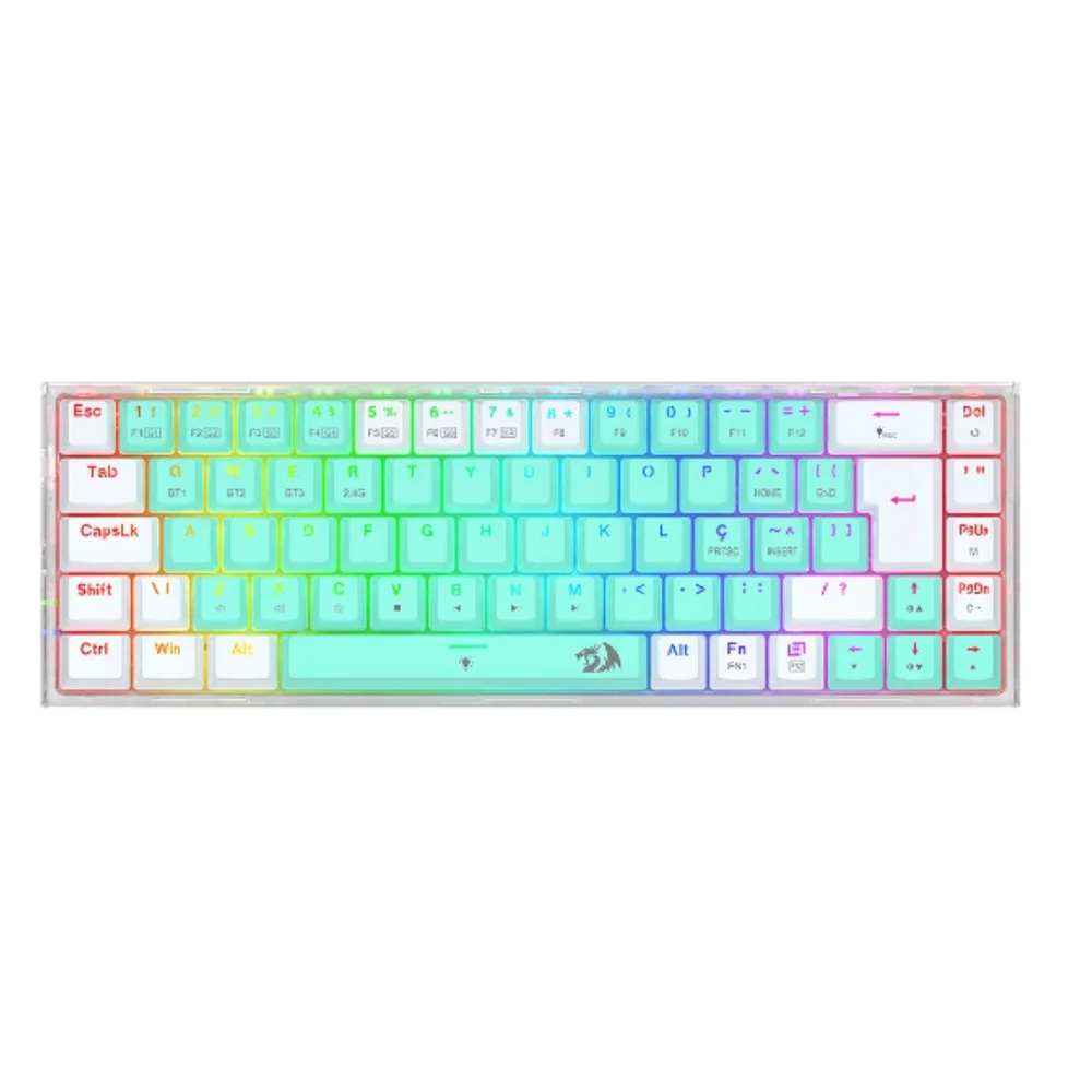 TECLADO REDRAGON CASTOR PRO S FIO/BT SWITCH GENTLE MINE 65% K631RGB-PRO-GW RGB BRANCO/MENTA