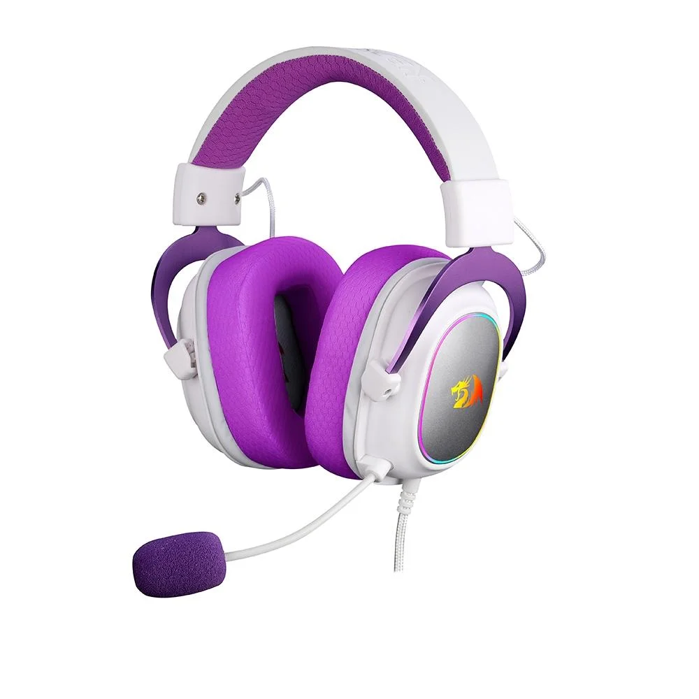 HEADSET REDRAGON GAMER ZEUS 7.1 SURROUND DIGITAL 53MM USB C/MICROFONE C/REDUC RUIDO RGB BRANCO/ROXO
