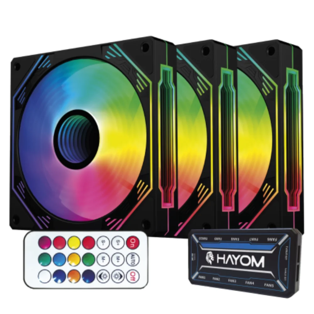 KIT COOLER 3X HAYOM FC1308 120MMX120MM C/CONTROLADORA PRETO(A)
