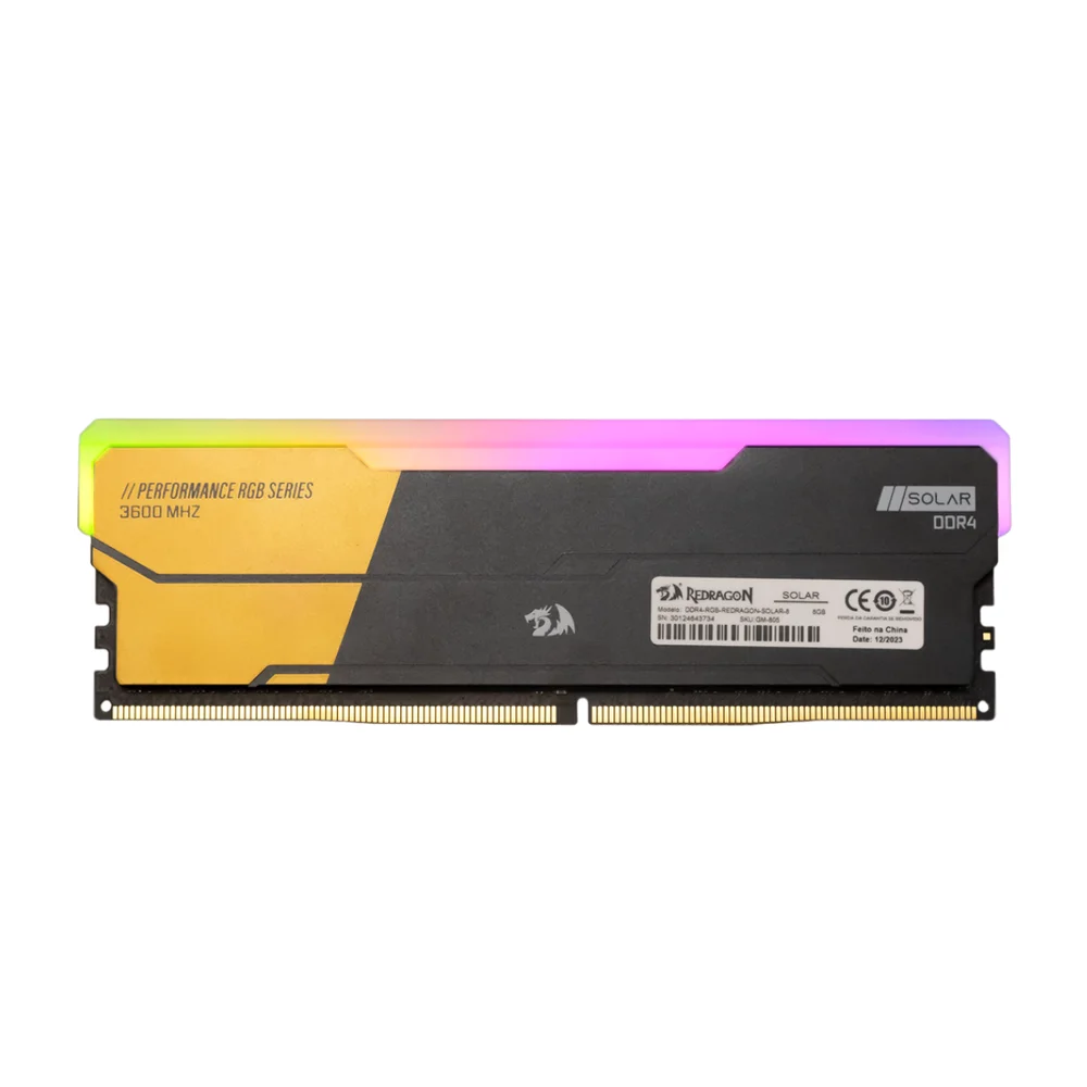 MEMORIA REDRAGON SOLAR DDR4 8GB 3600MHZ C/DISSIPADOR RGB PRETO(A)