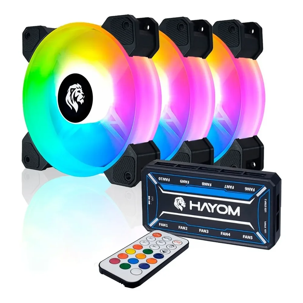 KIT COOLER 3X HAYOM FC1306 120MM LED RGB PRETO(A)